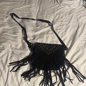 Deena & Ozzy Black Crossbody Bag with Fringe